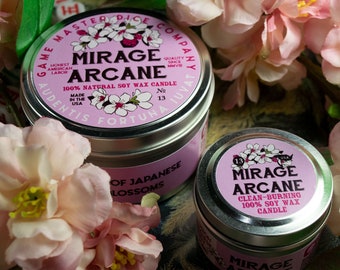 Mirage Arcane Gaming Candle | Soy Candle | Hand Poured | Wizard | Sakura | Japanese Cherry Blossoms | DnD | 8oz | 2oz