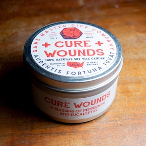Cure Wounds Gaming Candle | Soy Candle | Geek Gift | RPG | Gamer | DND | Cure Light Wounds | Cleric | 20oz | 8oz | 2oz | Wax Melts