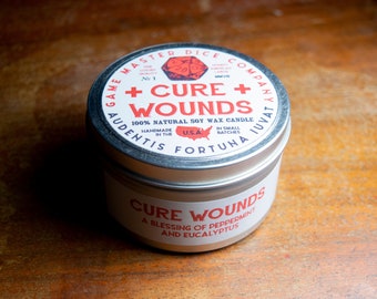 Cure Wounds Gaming Candle | Soy Candle | Geek Gift | RPG | Gamer | DND | Cure Light Wounds | Cleric | 20oz | 8oz | 2oz | Wax Melts