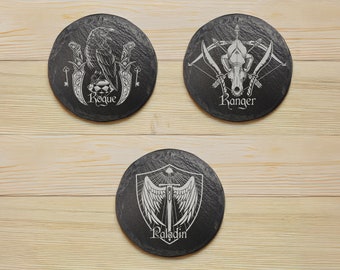 D&D Class Coasters Set of 12 | Slate Coaster | Laser-Engraved Beverage Coaster for Role-Playing Games