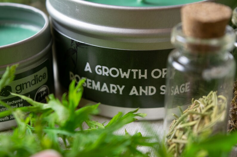 Druidic Herbs Gaming Candle | Geek Gift | RPG | Gamer | DND | Sage | Rosemary | Herbal | Pine | Druid | 20oz | 8oz | 2oz | Wax Melts image 5
