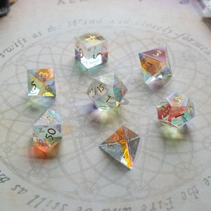 Prismatic Glass Dice Set | 7 Polyhedral Dice | Dungeons and Dragons | DND