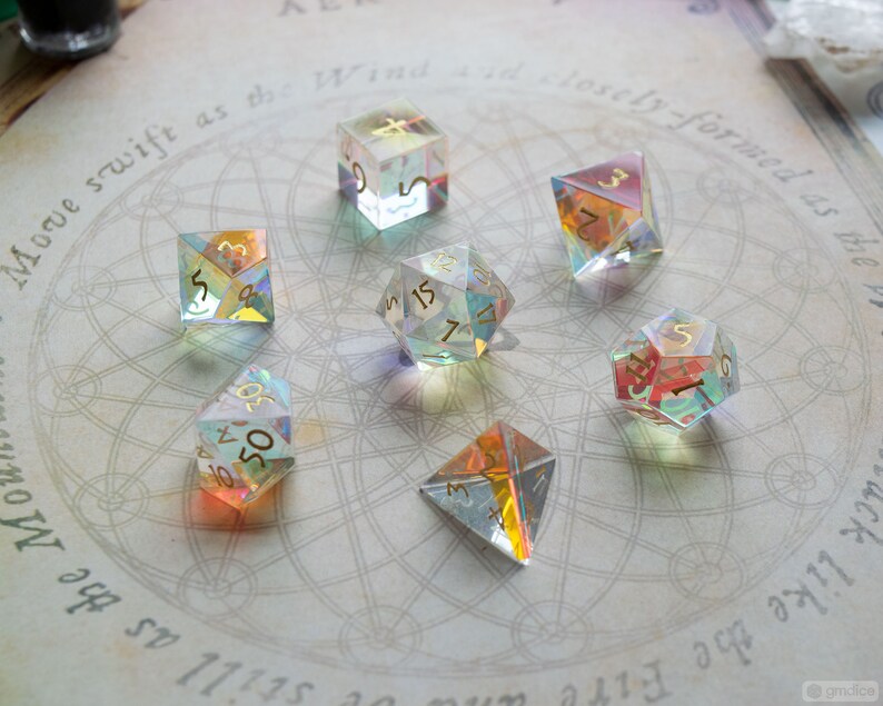Prismatic Glass Dice Set 7 Polyhedral Dice Dungeons and Etsy