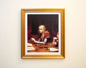 Girl Playing Dungeons & Dragons in a Tavern | Fantasy Art Print | Giclée Painting by Kevin L. Owens