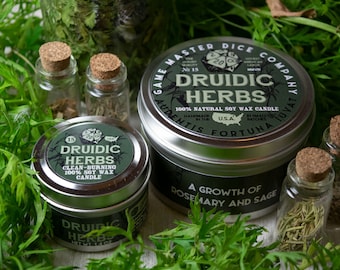 Druidic Herbs Gaming Candle | Geek Gift | RPG | Gamer | DND | Sage | Rosemary | Herbal | Pine | Druid | 20oz | 8oz | 2oz | Wax Melts