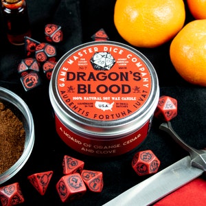 Dragon's Blood Gaming Candle | Soy Candle | Geek Gift | RPG | Gamer | DND | Incense | Orange | Clove | 20oz | 8oz | 2oz | Wax Melts