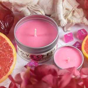 Love Spell Gaming Candle | Geek Gift | RPG | Gamer | DnD | Grapefruit | Hydrangea | 8oz | 2oz