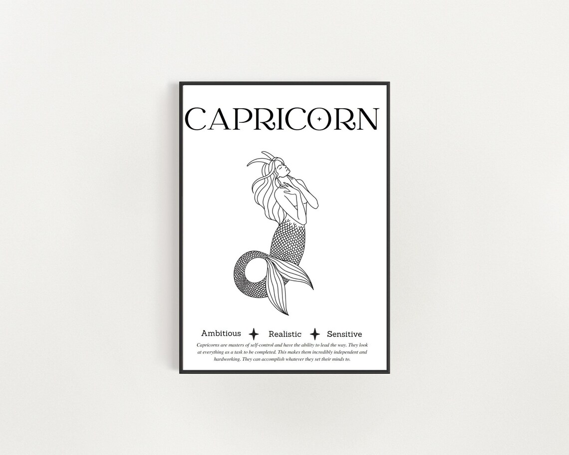 Capricorn Zodiac Wall Art Print, Capricorn Wall Art Poster, Capricorn