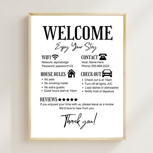 Welcome Sign for Airbnb Hosts, Canva Template,Vacation Rental Printable, Editable Template, Guest Arrival Poster, House Rules, Wifi Password