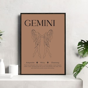 Gemini Zodiac Wall Art Print, Gemini Wall Art Poster, Gemini Zodiac Gifts for Her, Gemini gifts, Gemini Zodiac Art, Gemini Sign Art Print