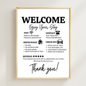 Welcome Sign for Airbnb Hosts, Canva Template,Vacation Rental Printable, Editable Template, Guest Arrival Poster, House Rules, Wifi Password