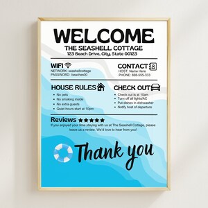 Welcome Sign for Airbnb Hosts, Canva Template,Vacation Rental Printable, Editable Template, Guest Arrival Poster, House Rules, Wifi Password