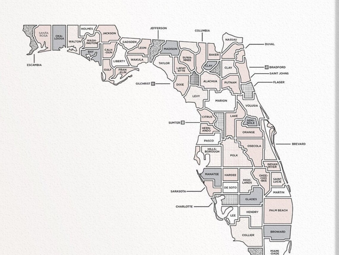 Florida Flat State Maps Digital Poster Download Etsy