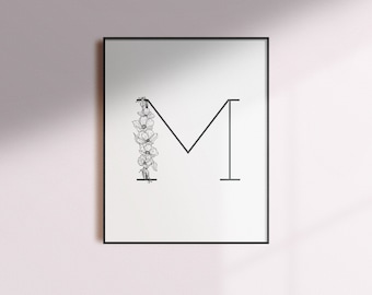 Letter M | Minimal Floral Initial | Wall Print | Digital File