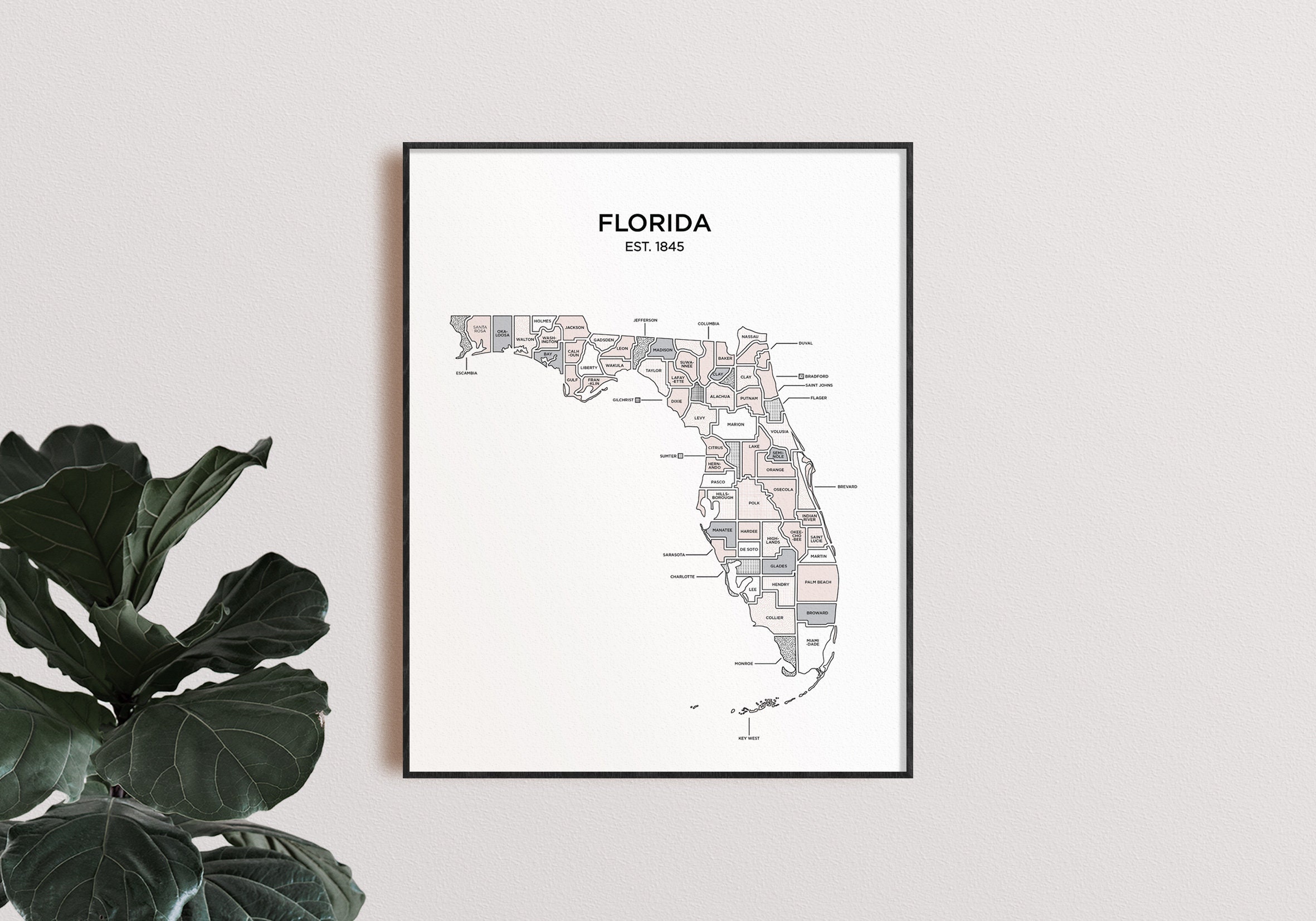 Florida Flat State Maps Digital Poster Download Etsy