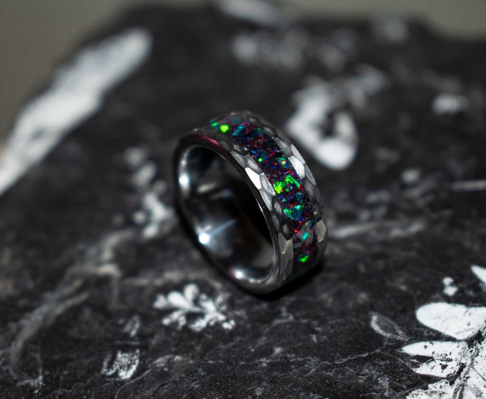 Galaxy Ring, Hammered Tungsten. Etsy