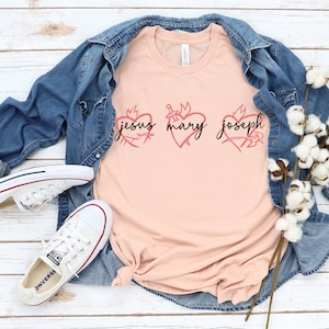 JMJ T-Shirt, Jesus Mary and Joseph T-Shirt, Consecration to the Three Hearts Shirt, Catholic T-Shirt, Holy Family Shirt, Catholic Gifts