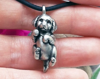 Golden Retriever Puppy Necklace Pendant - White Bronze - Recycled metal - Made in usa - Free Shipping - *SHIPS JULY 21*