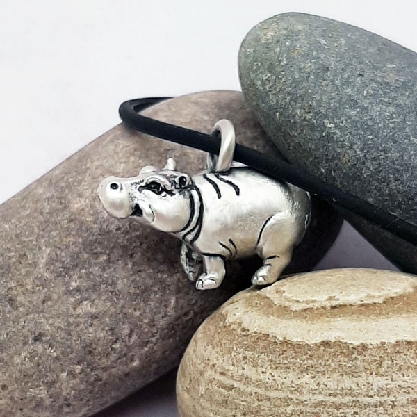 Hippo Pendant Necklace - Pewter - 18 inch necklace - Made in usa - birthday gift - recycled metal -Cute Animal Jewelry - READY TO SHIP