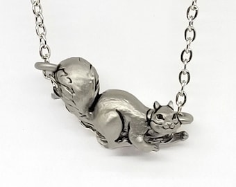 Squirrel Pendant Necklace -Sterling Silver 3d sculpted animal necklace - Made in usa - Cute Animal Jewelry - birthday gift