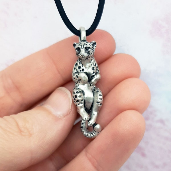 Cheetah Pendant Necklace - Sterling Silver - Solid Metal - 3d sculpted - 18 inch necklace - birthday gift - Made in usa