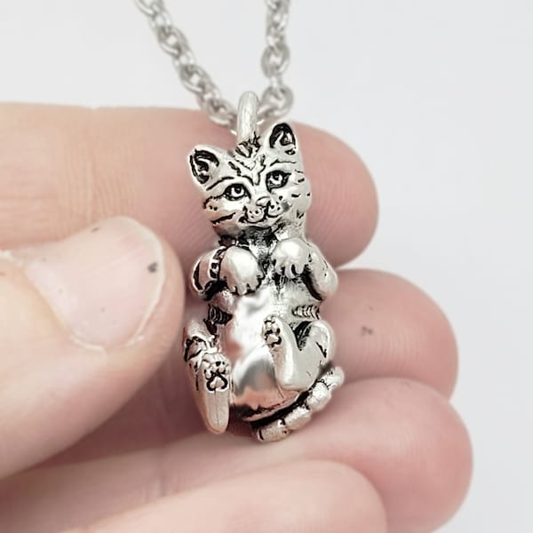 Cat Pendant Necklace - Sterling Silver - Solid Metal - Made in usa - 100% recycled metals - Cat Jewelry -