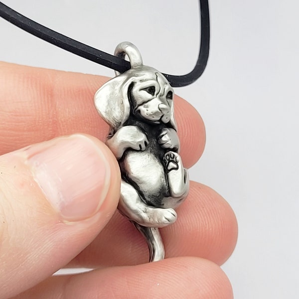 Beagle Pendant Necklace - Solid Metal - sterling silver - 1 inch tall - Made in USA - 100% recycled metal - 3d sculpted - *SHIPS JULY 21*