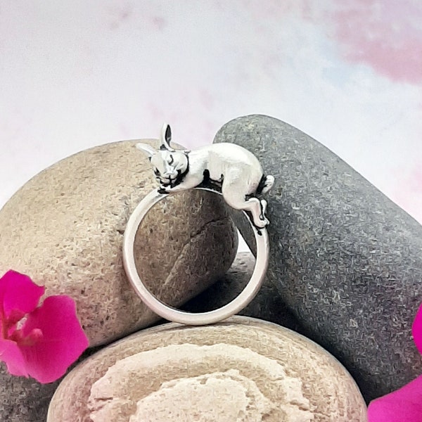 Bunny Rabbit Ring - Sterling Silver - Taille 7 - Métaux recyclés - Fabriqué aux États-Unis - Sculpté en 3d - *NAVIRES LE 21 JUILLET*