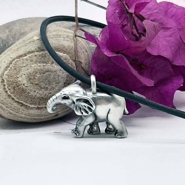 Elephant Pendant Necklace - Silver Plated Pewter -Made in usa - 100% recycled materials - READY TO SHIP