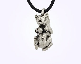 Cat Pendant Necklace - Silver plated Pewter - Solid Metal - Made in usa - 100% recycled metals - Cat Jewelry - READY TO SHIP
