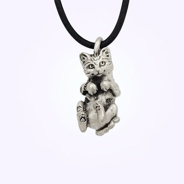 Cat Pendant Necklace - Silver plated Pewter - Solid Metal - Made in usa - 100% recycled metals - Cat Jewelry - READY TO SHIP