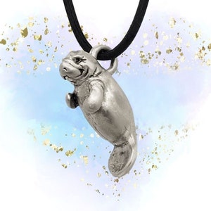 Manatee Pendant Necklace -Silver plated Pewter - Made in usa - 18 inch necklace - recycled metals - READY TO SHIP