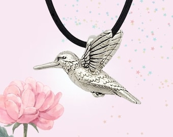 Hummingbird Pendant Necklace - Bird Jewelry - Silver plated Pewter - Perfect Gift - 100%recycled metals - Made in usa - READY TO SHIP