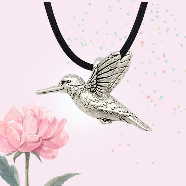 Hummingbird Pendant Necklace - Bird Jewelry - Silver plated Pewter - Perfect Gift - 100%recycled metals - Made in usa - READY TO SHIP