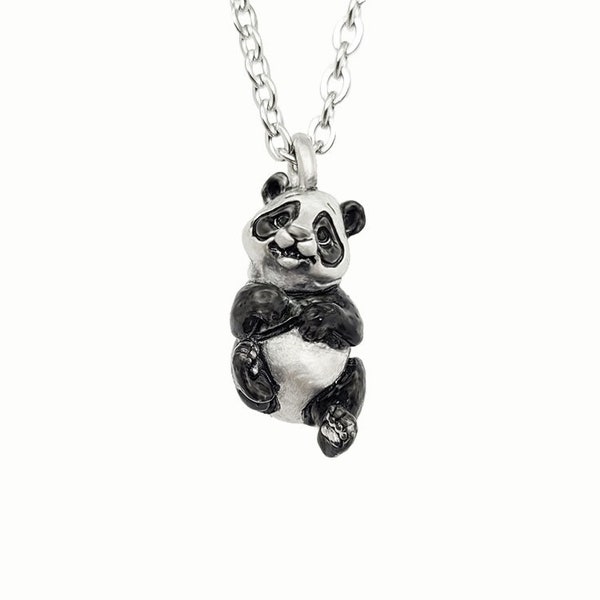 Panda Cub Pendant Necklace - Solid Sterling Silver- 1 inch long - Made in usa - Birthday Gift - Recycled Materials - *SHIPS JULY 21*