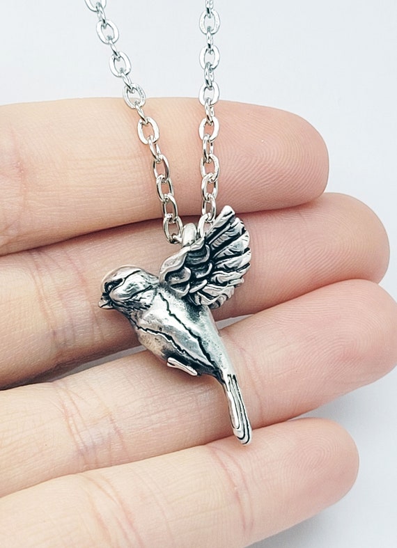 Bird Necklace Silver Plate Animal Jewelry Bird Charm Bird Pendant