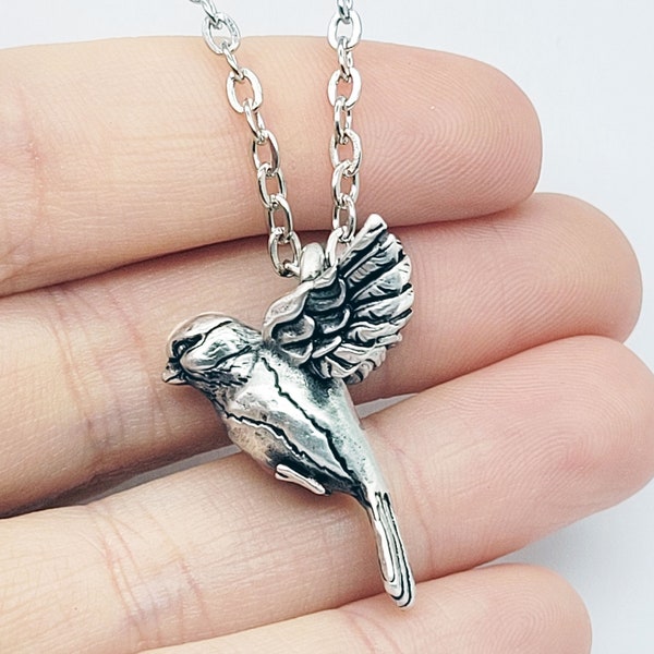 Bird Pendant Necklace - Silver Plated Pewter - Made in usa  -READY TO SHIP