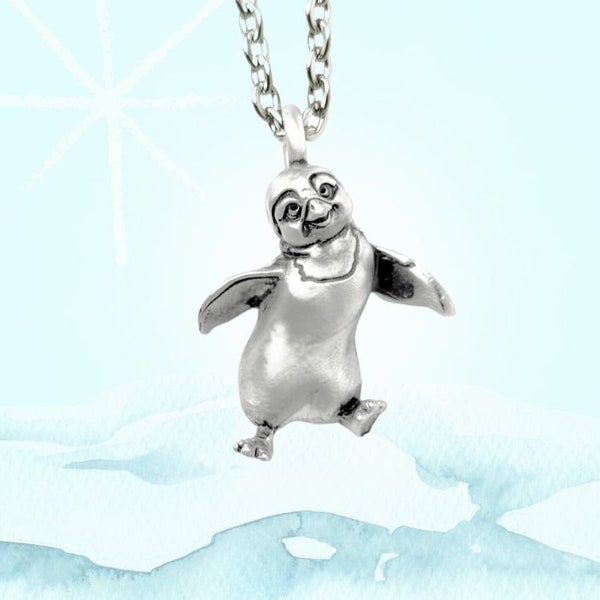 Penguin Pendant Necklace - Silver Plate - Made in usa - Recycled metals - Penguin charm - Birthday Gift