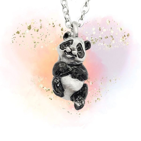 Panda Cub Pendant Necklace-Silver plated -1 inch long -Made in usa -Birthday Gift -Recycled Materials - READY TO SHIP