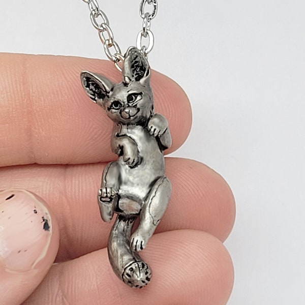 Fennec Fox Pendant Necklace - Silver plated Pewter - Made in usa - 100% recycled materials - 1 inch long - Solid metal