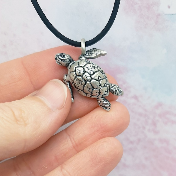 Sea Turtle Pendant Necklace - Pewter - Made in usa - 100% recycled metal - solid metal - READY TO SHIP