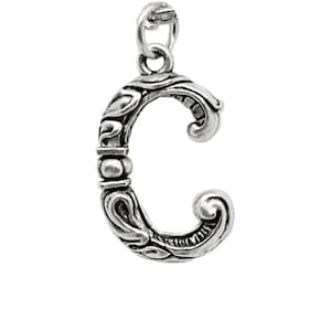 Collar con colgante inicial de letra C - Letra única C - Peltre plateado