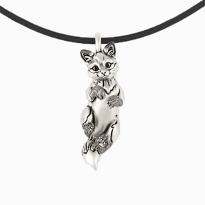 Fox Pendant Necklace in Sterling Silver - solid Silver -3d sculpted -Made in usa Birthday Gift -Cute Animal Jewelry