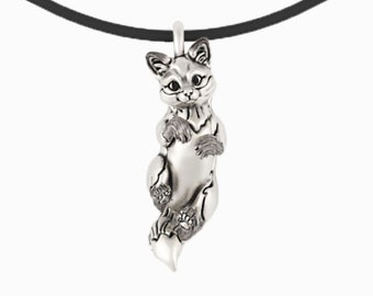 Fox Pendant Necklace in Sterling Silver - solid Silver -3d sculpted -Made in usa Birthday Gift -Cute Animal Jewelry