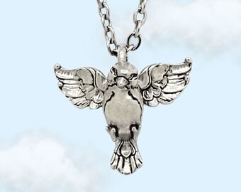 Flying Bird Pendant Necklace - 3d Sculpted - Perfect Unique Gift - Silver Plated Pewter - Made in usa - READY TO SHIP
