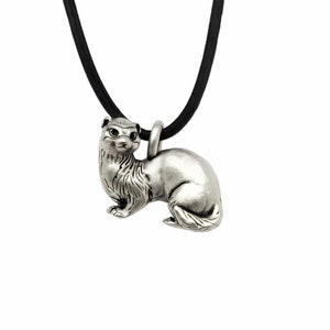 Ferret Pendant Necklace in Silver Plate - Solid Metal - Unique Gift for Ferret Lovers - Made in usa - READY TO SHIP