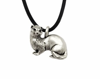 Ferret Pendant Necklace in Silver Plate - Solid Metal - Unique Gift for Ferret Lovers - Made in usa - READY TO SHIP