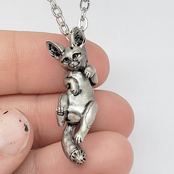 Fennec Fox Pendant Necklace - Sterling Silver - Made in usa - 100% recycled materials - 1 inch long - Solid metal