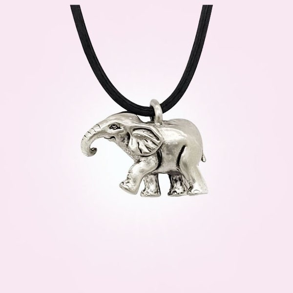 Elephant Pendant Necklace - Silver Plated Pewter -Made in usa - 100% recycled materials - READY TO SHIP