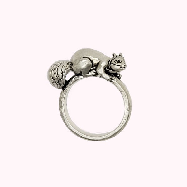 Squirrel Ring - Sterling Silver - 3d sculpted - Made in usa - Recycled metals - Size 7 - branch ring - twig ring -